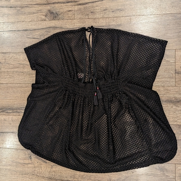 Large Swimsuit Coverup Maternity Friendly Black Crochet Lace Mesh Bathing Suit - Picture 4 of 7